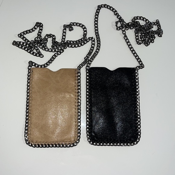 Set of Black and Tan Leather Phone Crossbody Bags - Picture 2 of 2